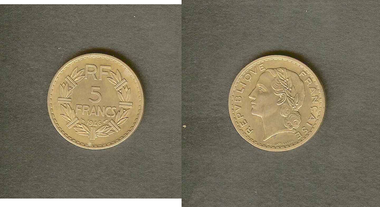 5 francs Lavriller(Br-alu.) 1946C gEF/Unc
